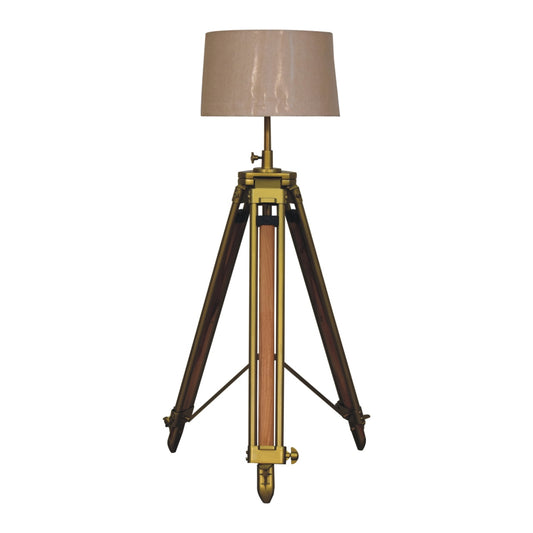 Brass Plated and Wooden Floor Lamp - CasaFenix