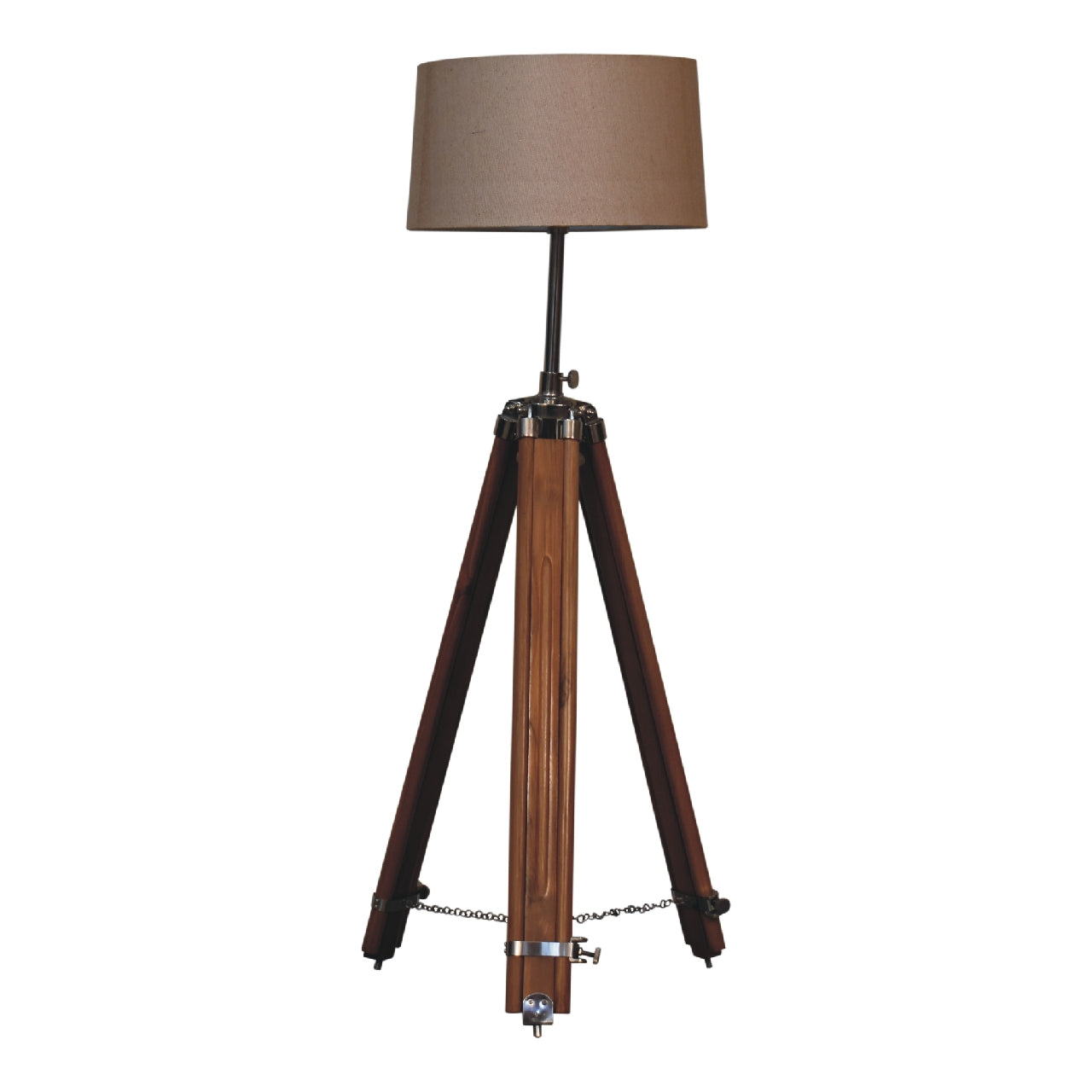 Chrome Plated and Wooden Teak Floor Lamp - CasaFenix