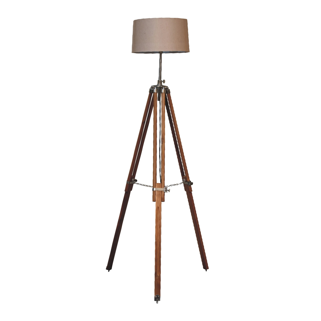 Chrome Plated and Wooden Teak Floor Lamp - CasaFenix