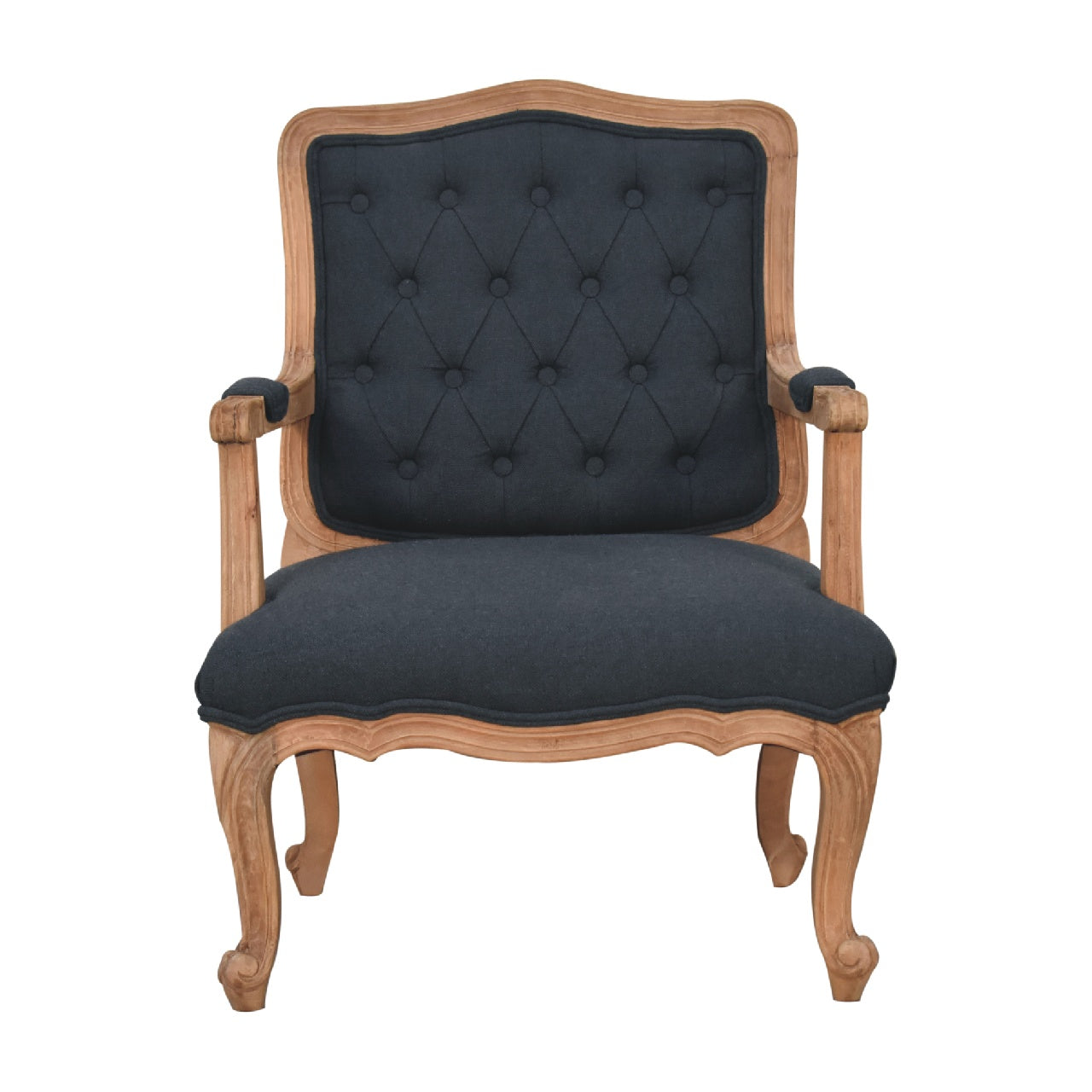 Navy Blue Linen French Style Bedroom Chair - CasaFenix