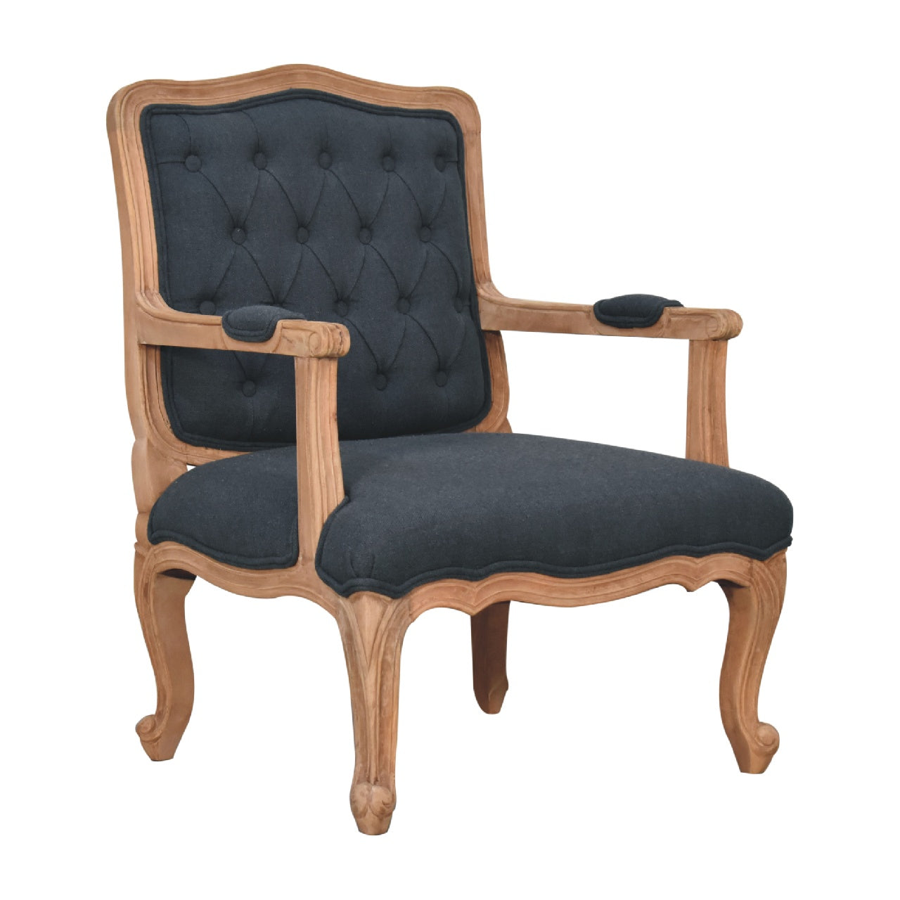 Navy Blue Linen French Style Bedroom Chair - CasaFenix