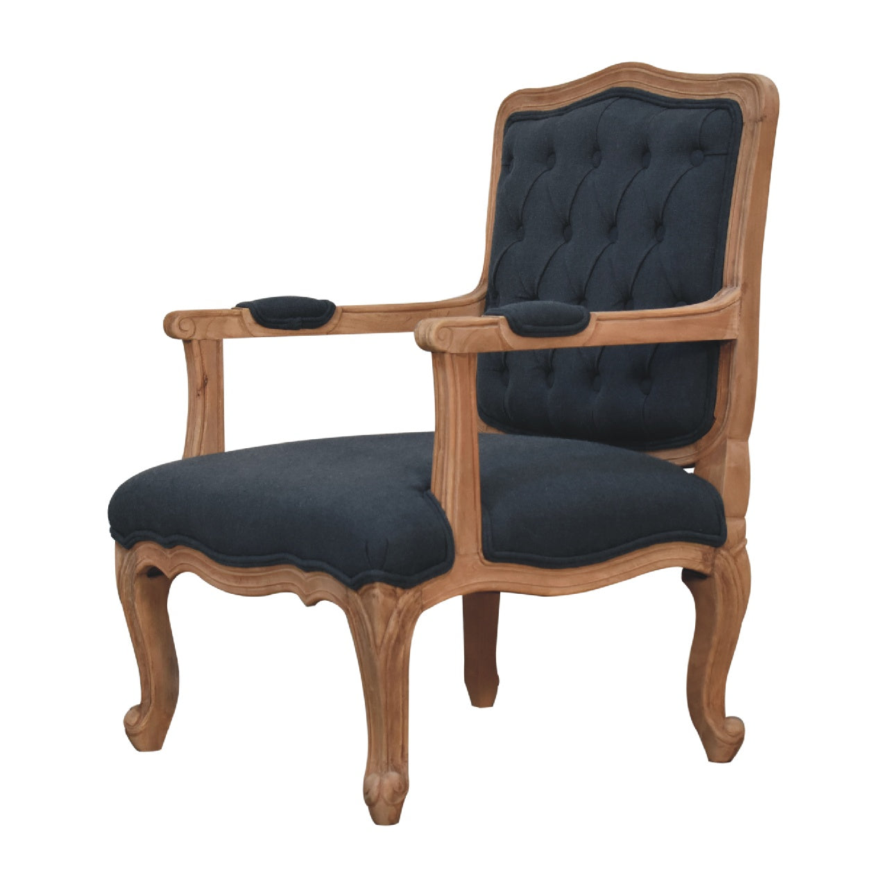 Navy Blue Linen French Style Bedroom Chair - CasaFenix