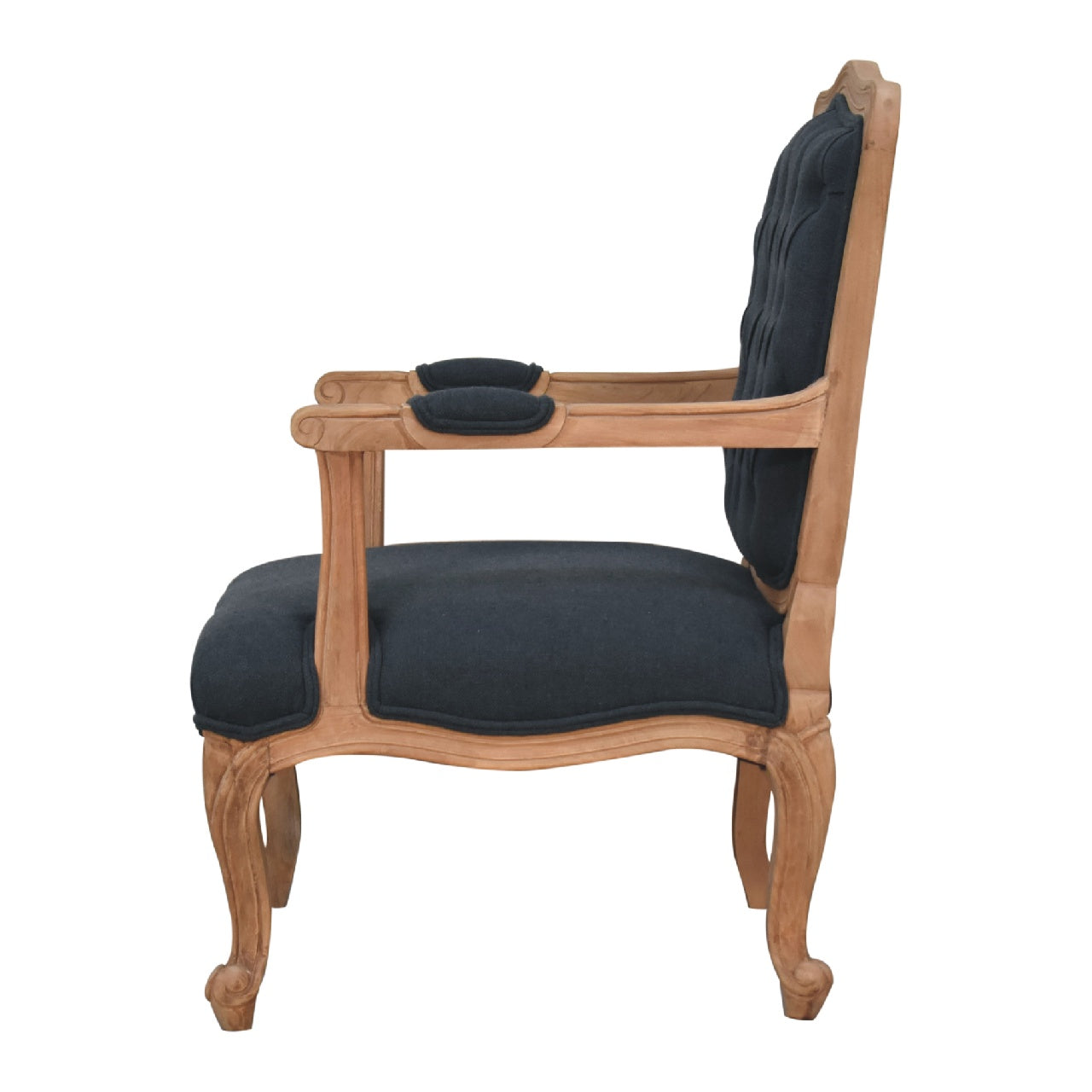 Navy Blue Linen French Style Bedroom Chair - CasaFenix