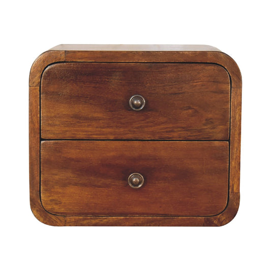 Mini Curved Chestnut Wall Mounted Nordic Bedside Chest - CasaFenix