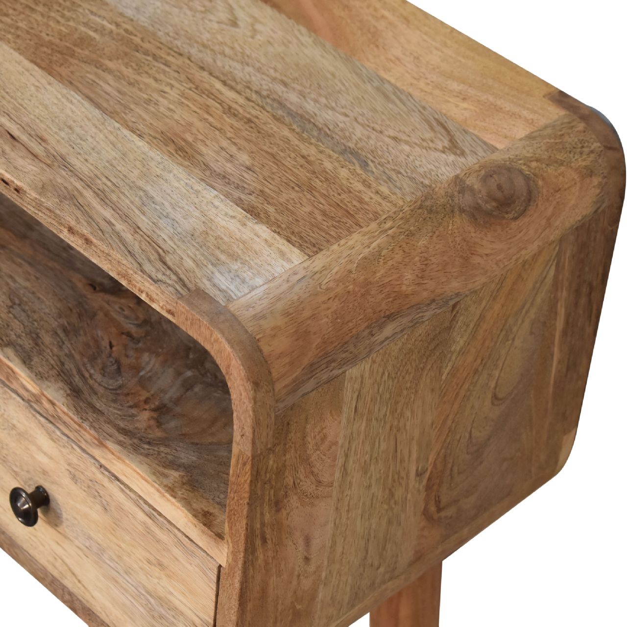 Mini Curved Oak-ish Finished Mango Wood 2 Drawer Console Table - CasaFenix