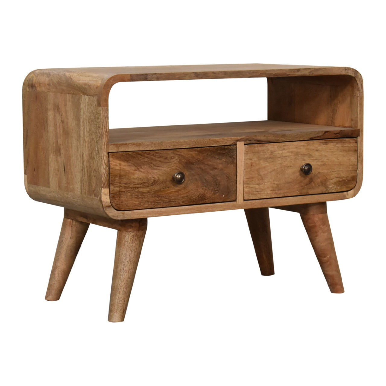 Mini Curved Oak-ish Media Unit 2 Drawer TV Stand - CasaFenix