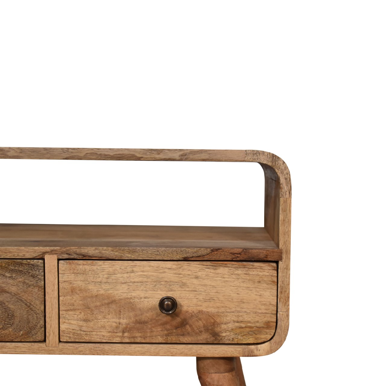 Mini Curved Oak-ish Media Unit 2 Drawer TV Stand - CasaFenix