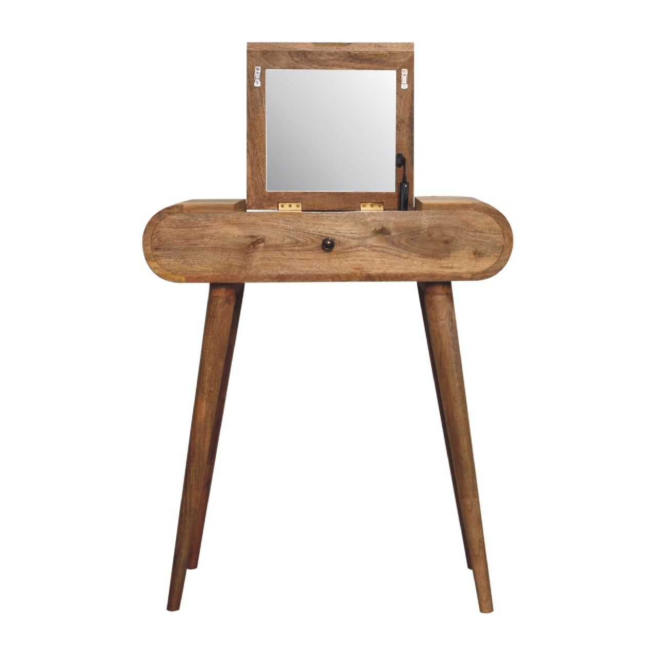 Mini Oak-ish Dressing Table with Foldable Mirror - CasaFenix