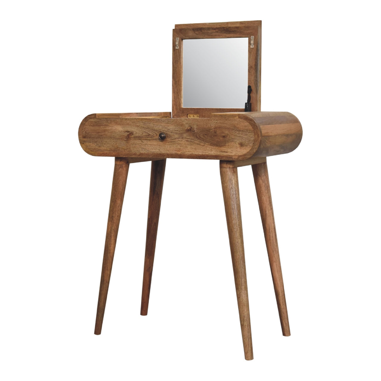 Mini Oak-ish Dressing Table with Foldable Mirror - CasaFenix