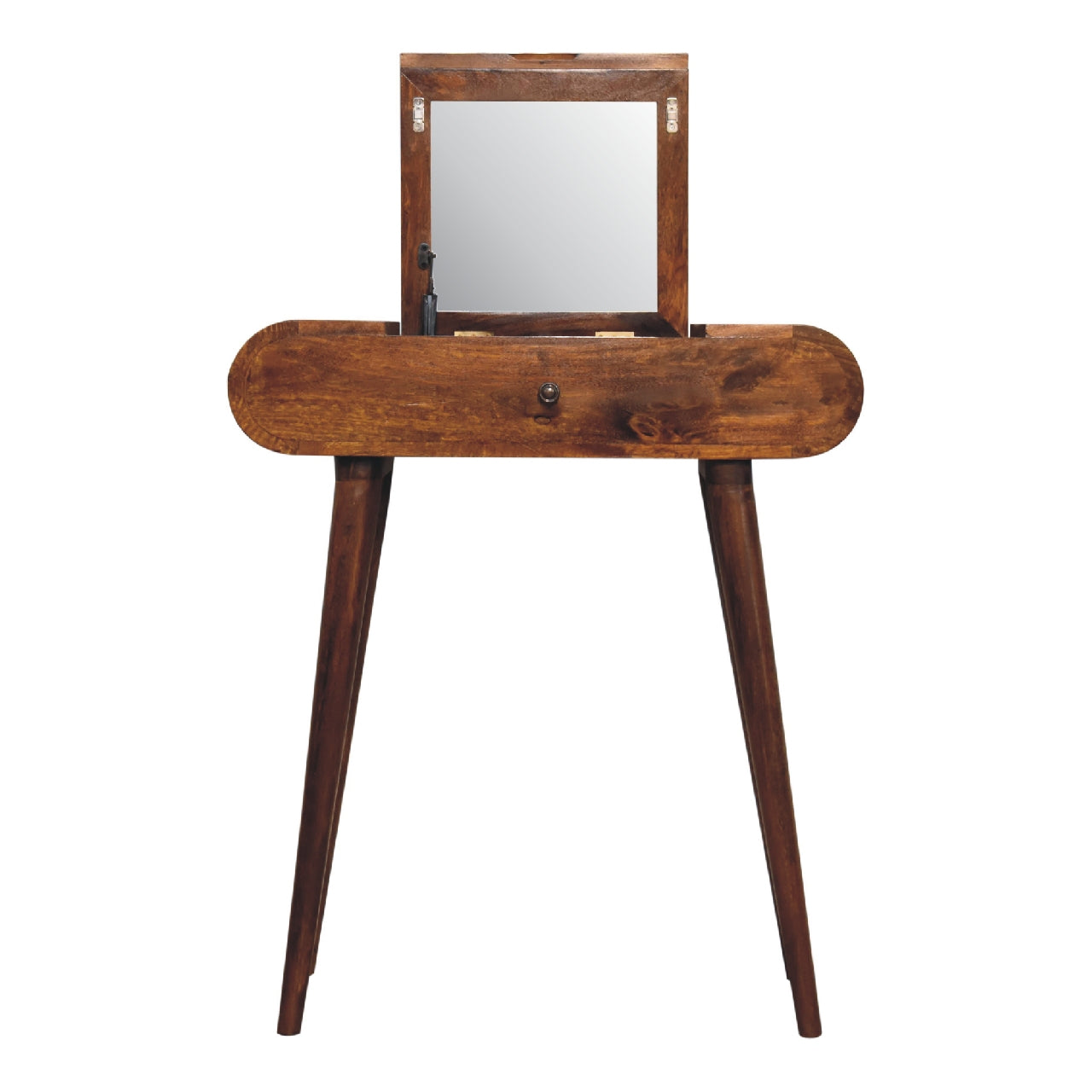 Mini Chestnut Dressing Table with Foldable Mirror - CasaFenix