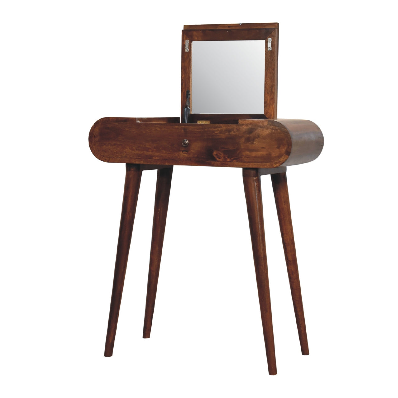 Mini Chestnut Dressing Table with Foldable Mirror - CasaFenix