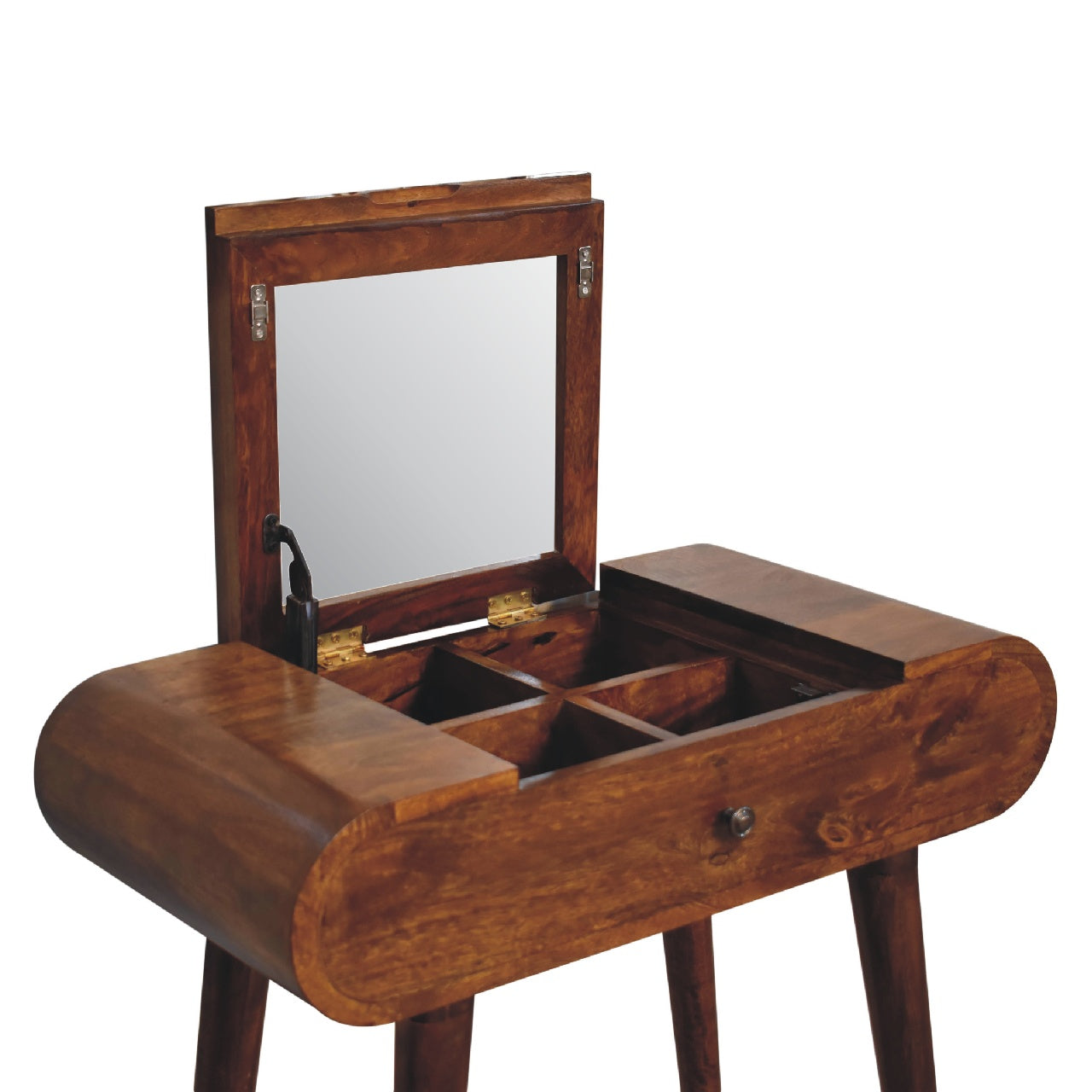 Mini Chestnut Dressing Table with Foldable Mirror - CasaFenix