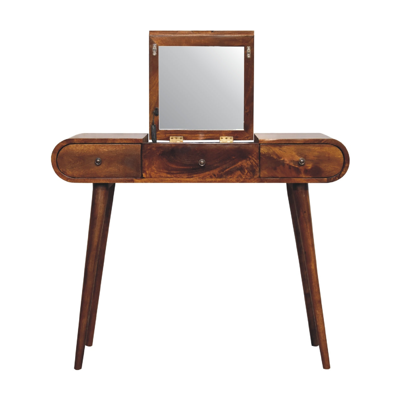 Chestnut Dressing Table with Foldable Mirror - CasaFenix