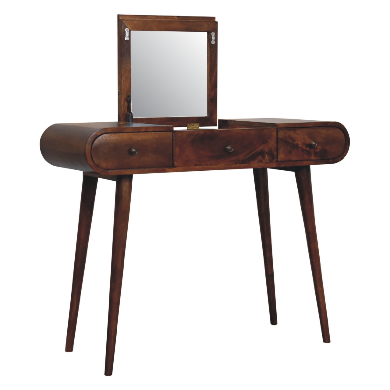 Chestnut Dressing Table with Foldable Mirror - CasaFenix