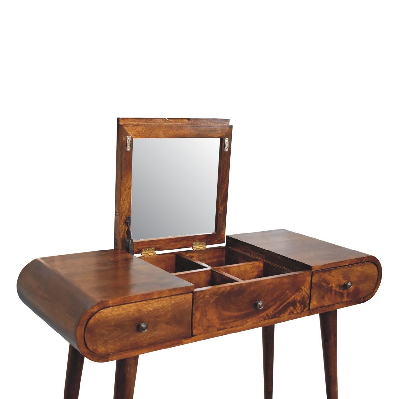 Chestnut Dressing Table with Foldable Mirror - CasaFenix