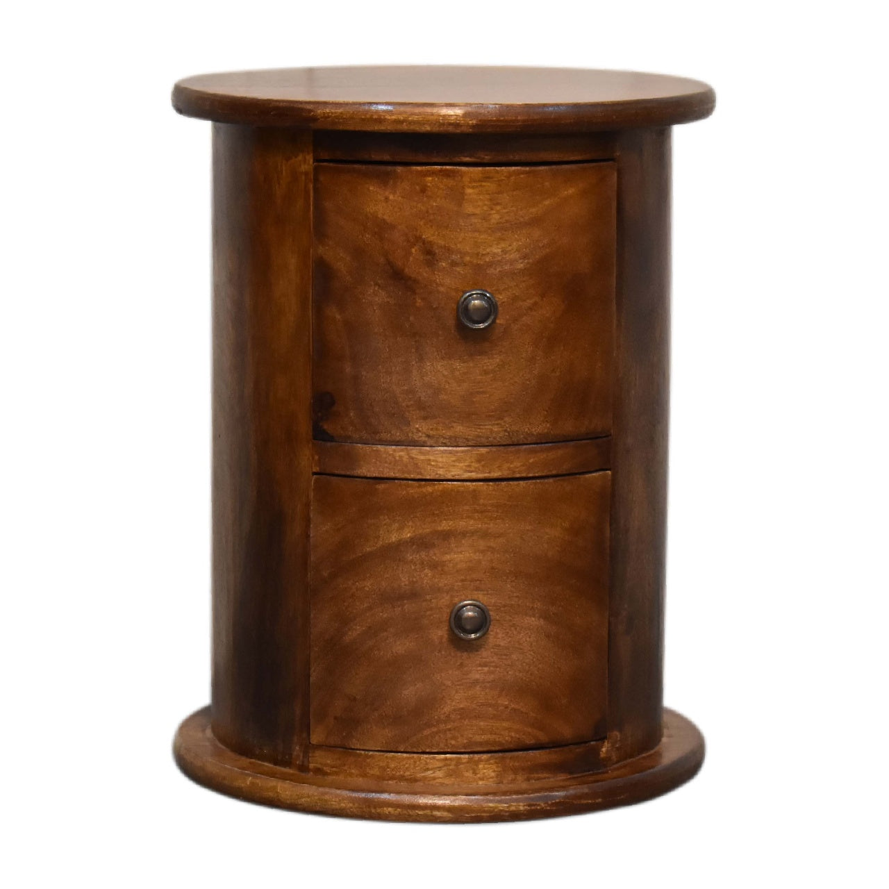 Mini Chestnut Finished 2 Drawer Drum Chest SOlid Mango Wood - CasaFenix