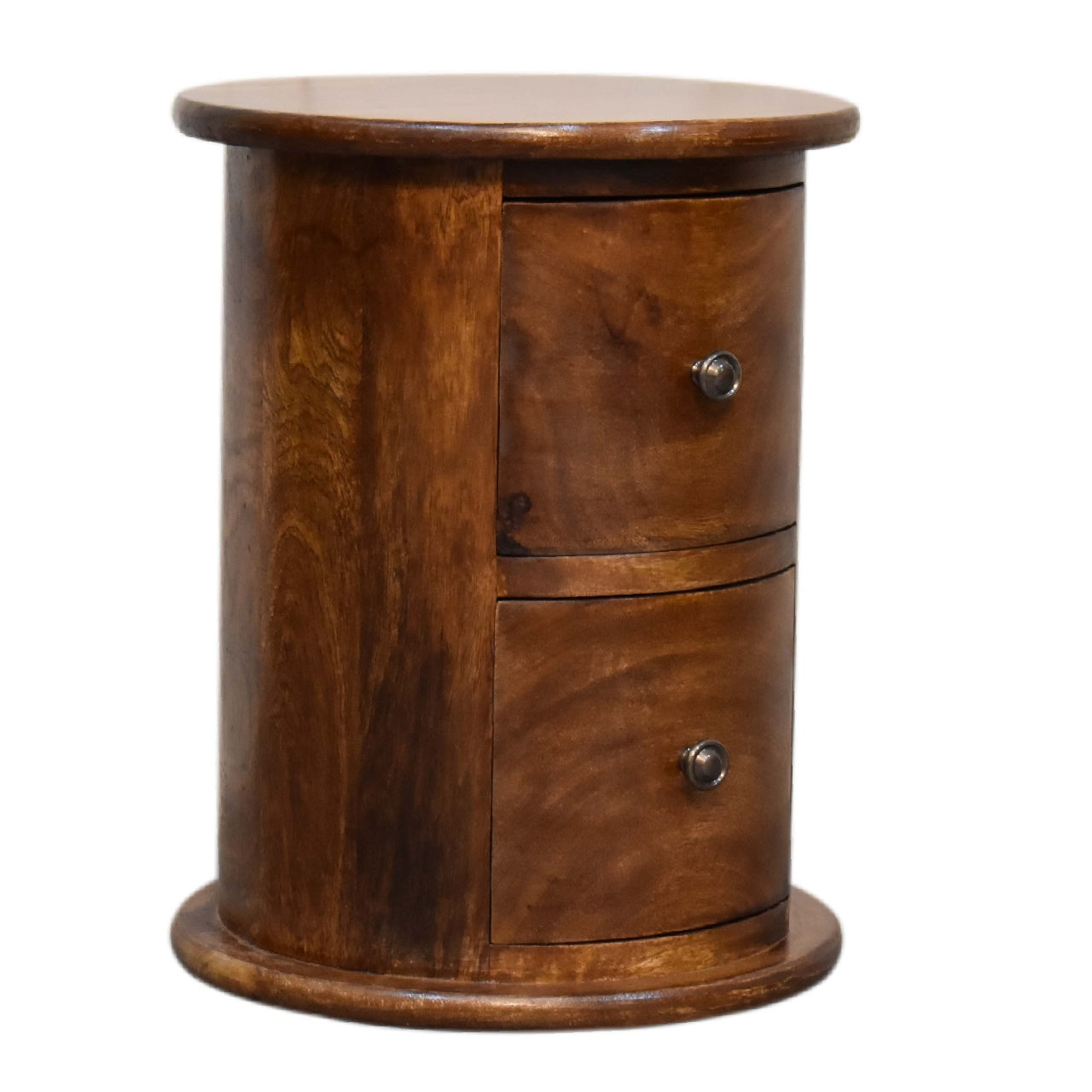 Mini Chestnut Finished 2 Drawer Drum Chest SOlid Mango Wood - CasaFenix