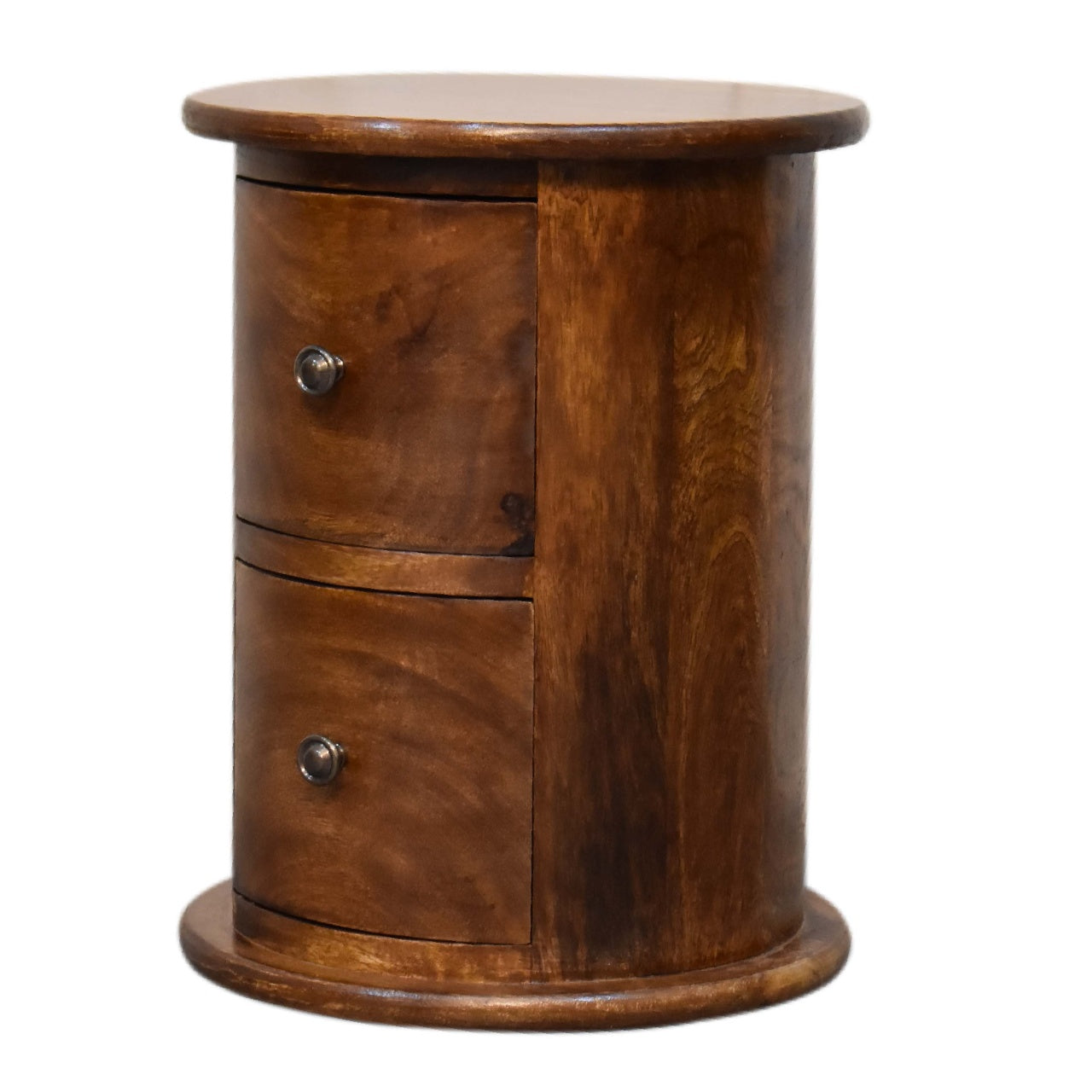 Mini Chestnut Finished 2 Drawer Drum Chest SOlid Mango Wood - CasaFenix