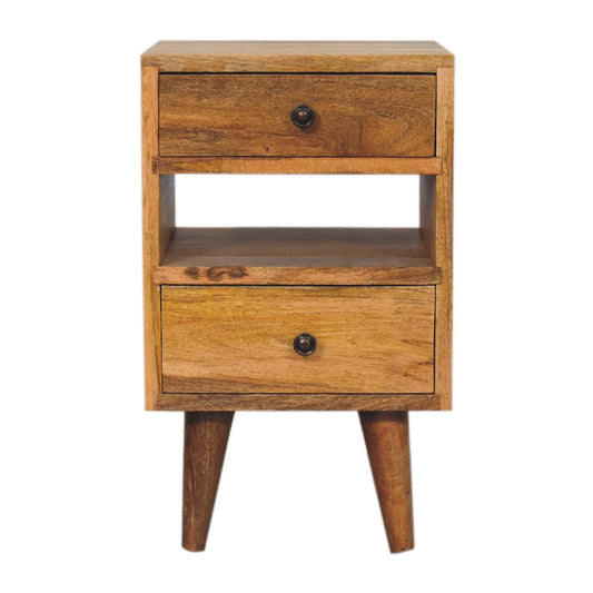 Mini Classic Multi Oak-ish 2 Drawer Bedside Table - CasaFenix