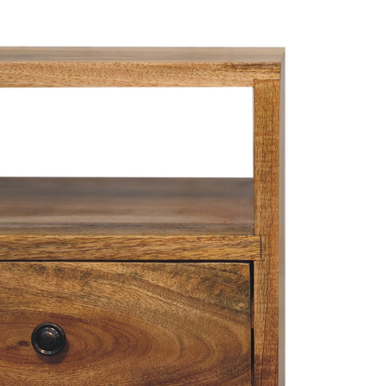 Mini Classic Oak-ish 2 Drawer Bedside Table with Open Slot - CasaFenix