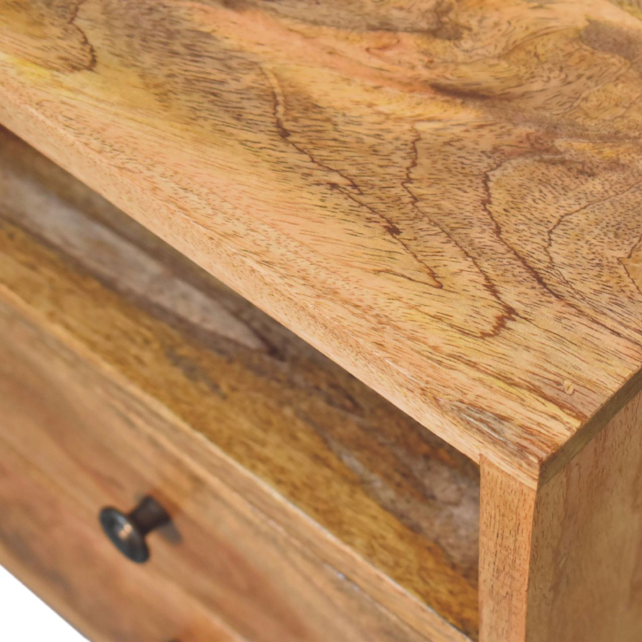 Mini Classic Oak-ish 2 Drawer Bedside Table with Open Slot - CasaFenix