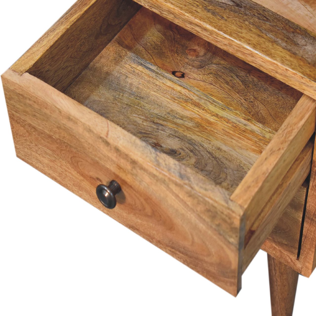 Mini Classic Oak-ish 2 Drawer Bedside Table with Open Slot - CasaFenix