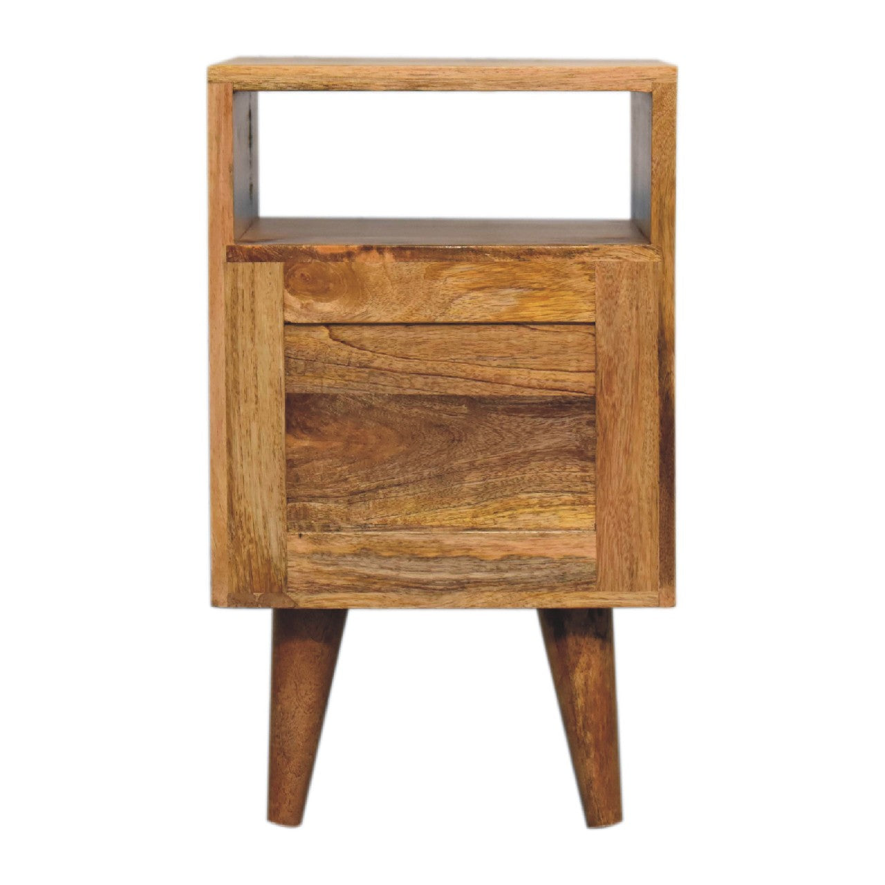 Mini Classic Oak-ish 2 Drawer Bedside Table with Open Slot - CasaFenix