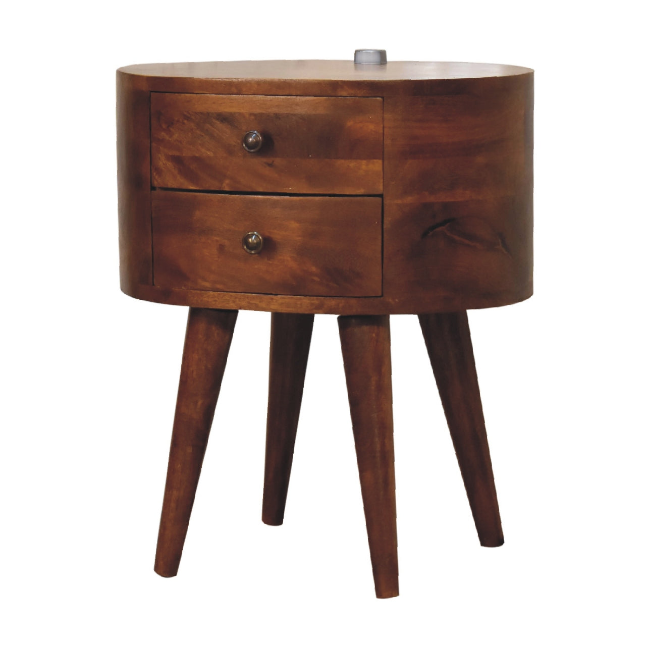 Chestnut Rounded Bedside Table with Reading Light - CasaFenix