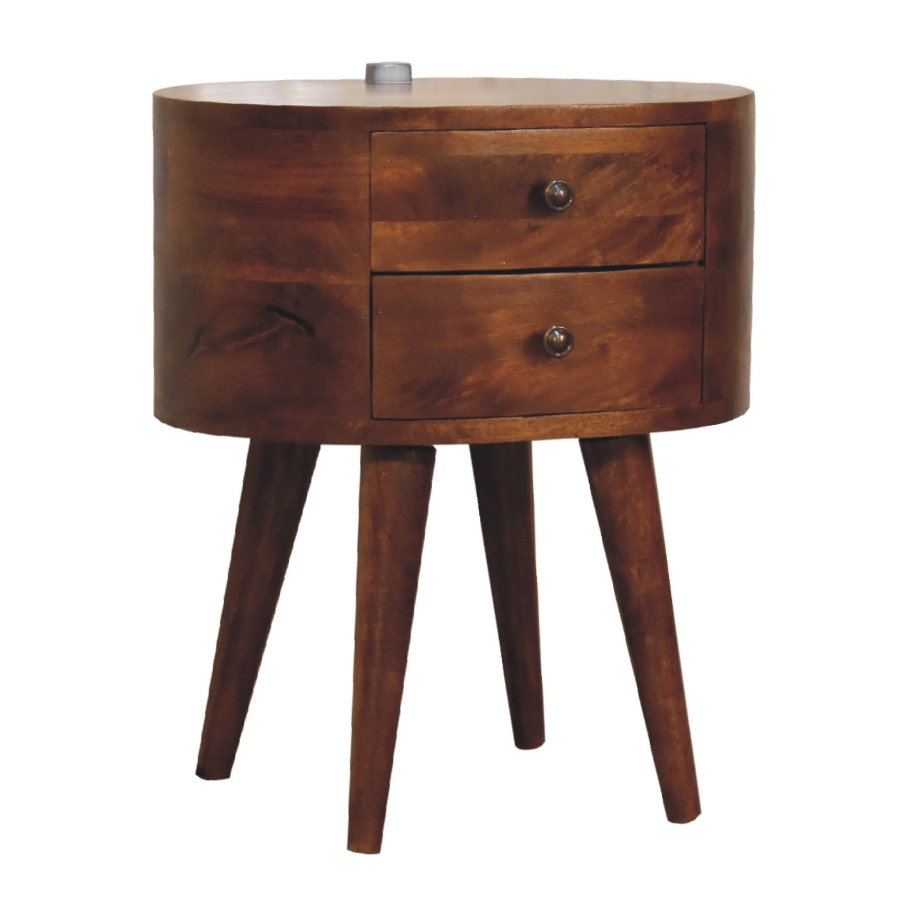 Chestnut Rounded Bedside Table with Reading Light - CasaFenix