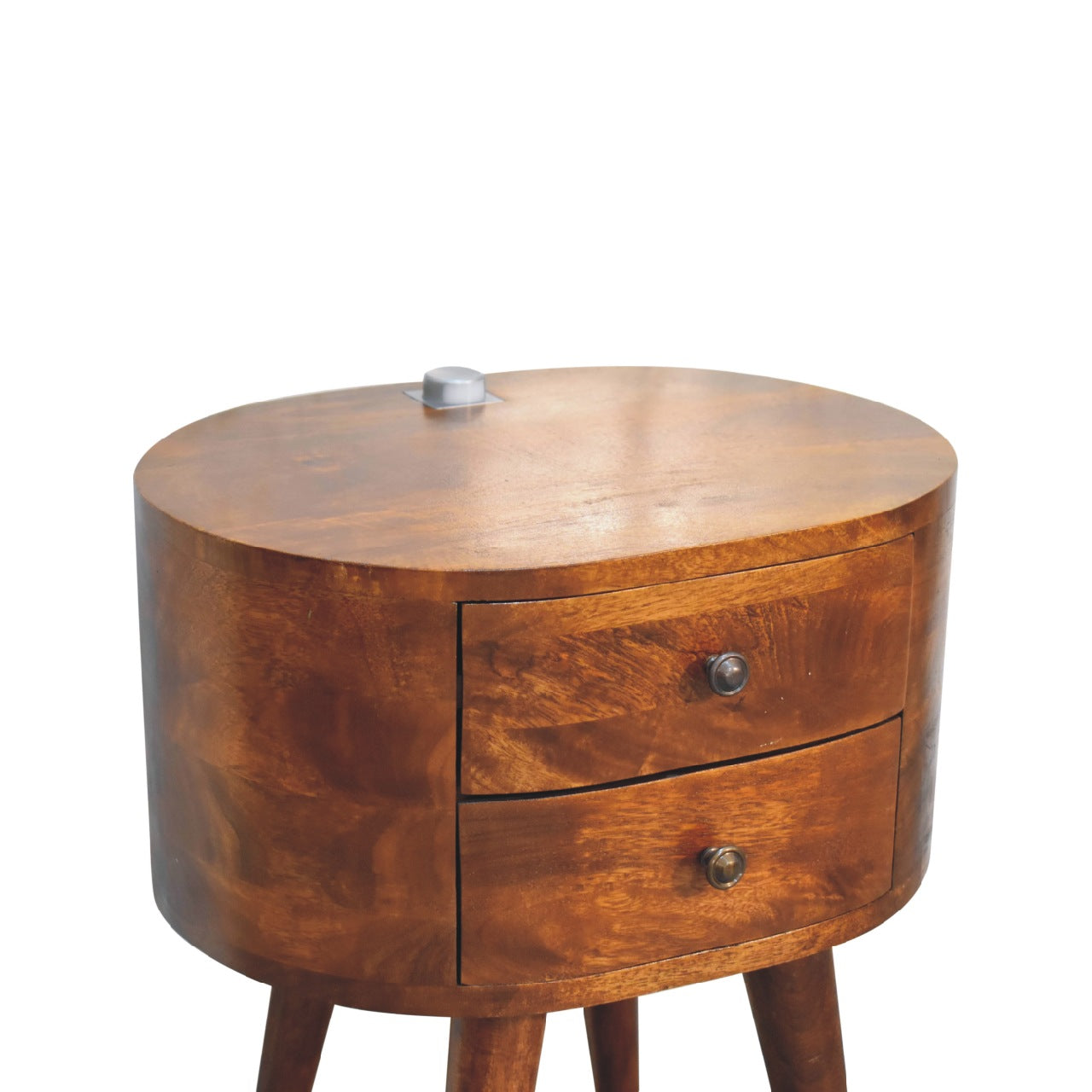 Chestnut Rounded Bedside Table with Reading Light - CasaFenix