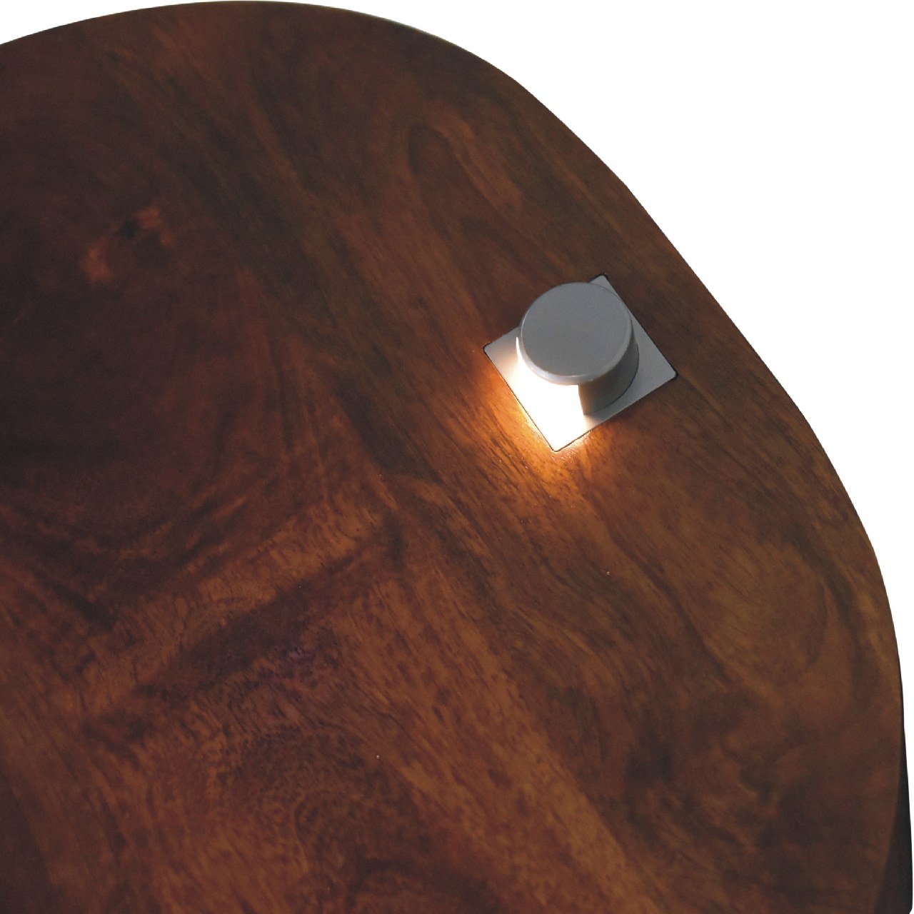 Chestnut Rounded Bedside Table with Reading Light - CasaFenix