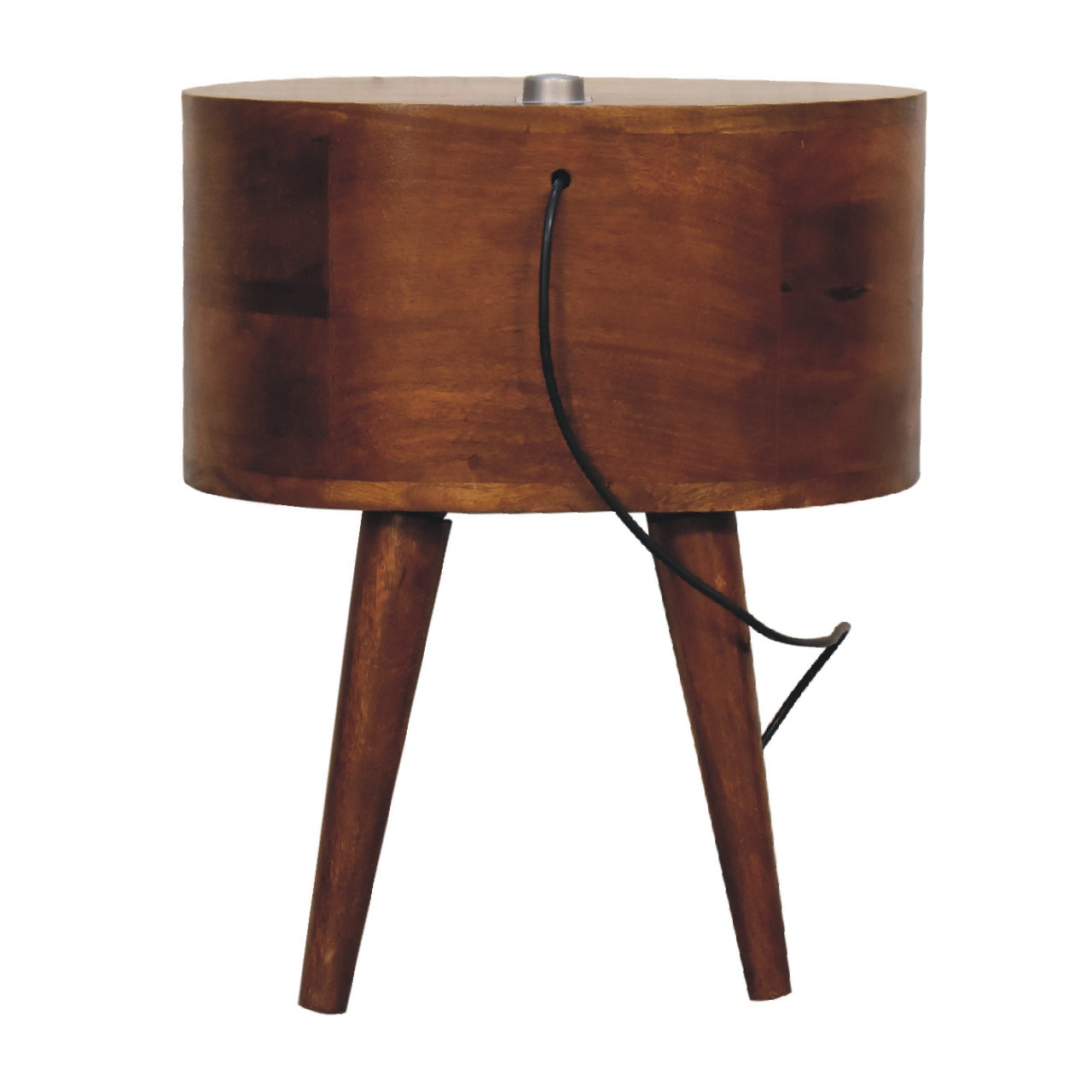 Chestnut Rounded Bedside Table with Reading Light - CasaFenix