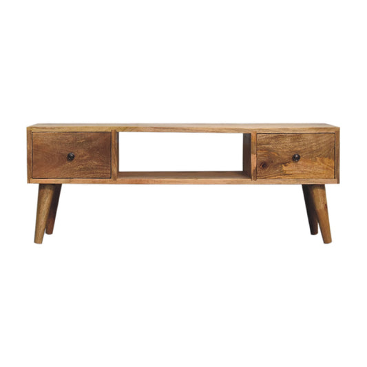 Classic Oak-ish 2 Drawer Coffee Table Solid Mango Wood - CasaFenix