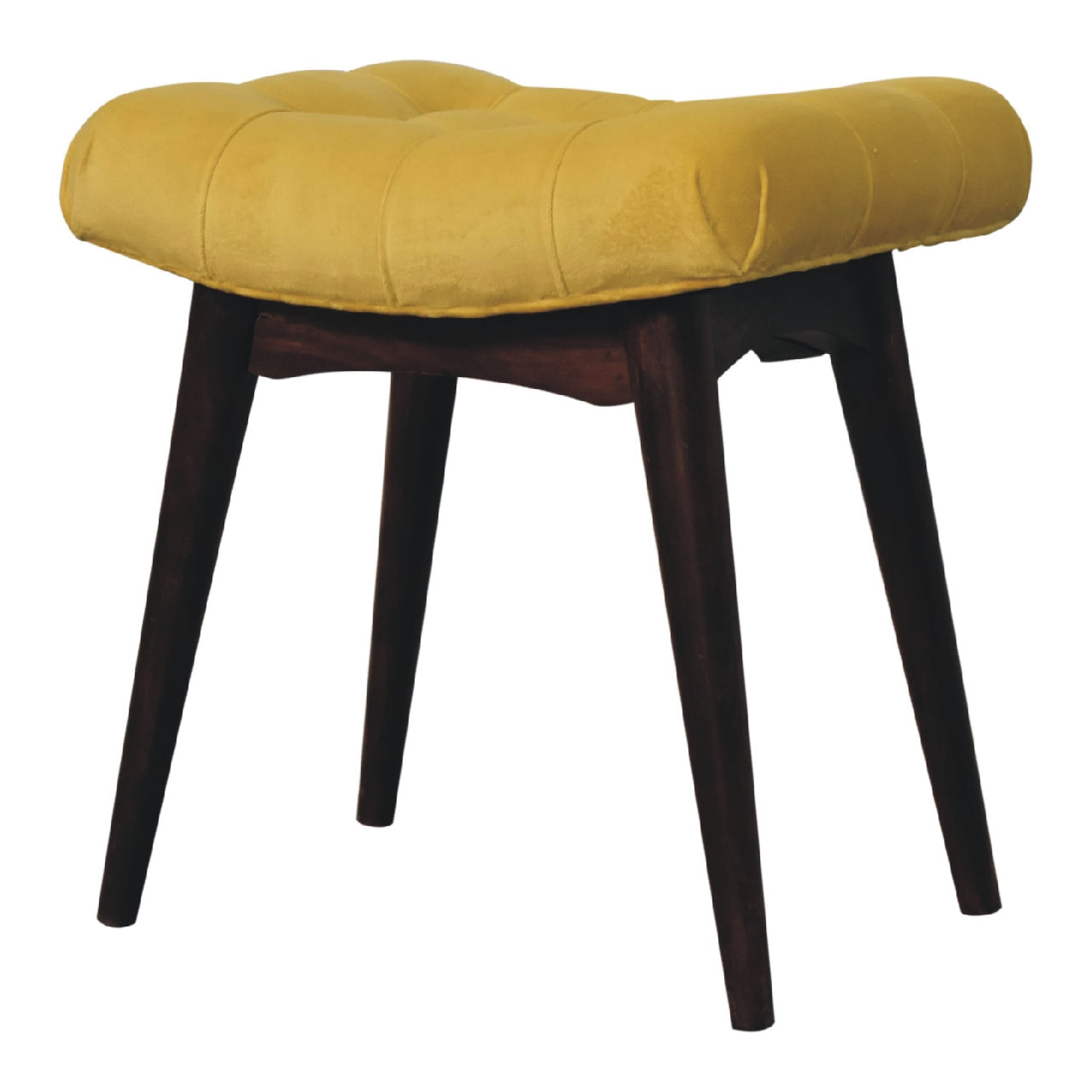 Mini Mustard Cotton Velvet Curved Bench Upholstered Seat - CasaFenix