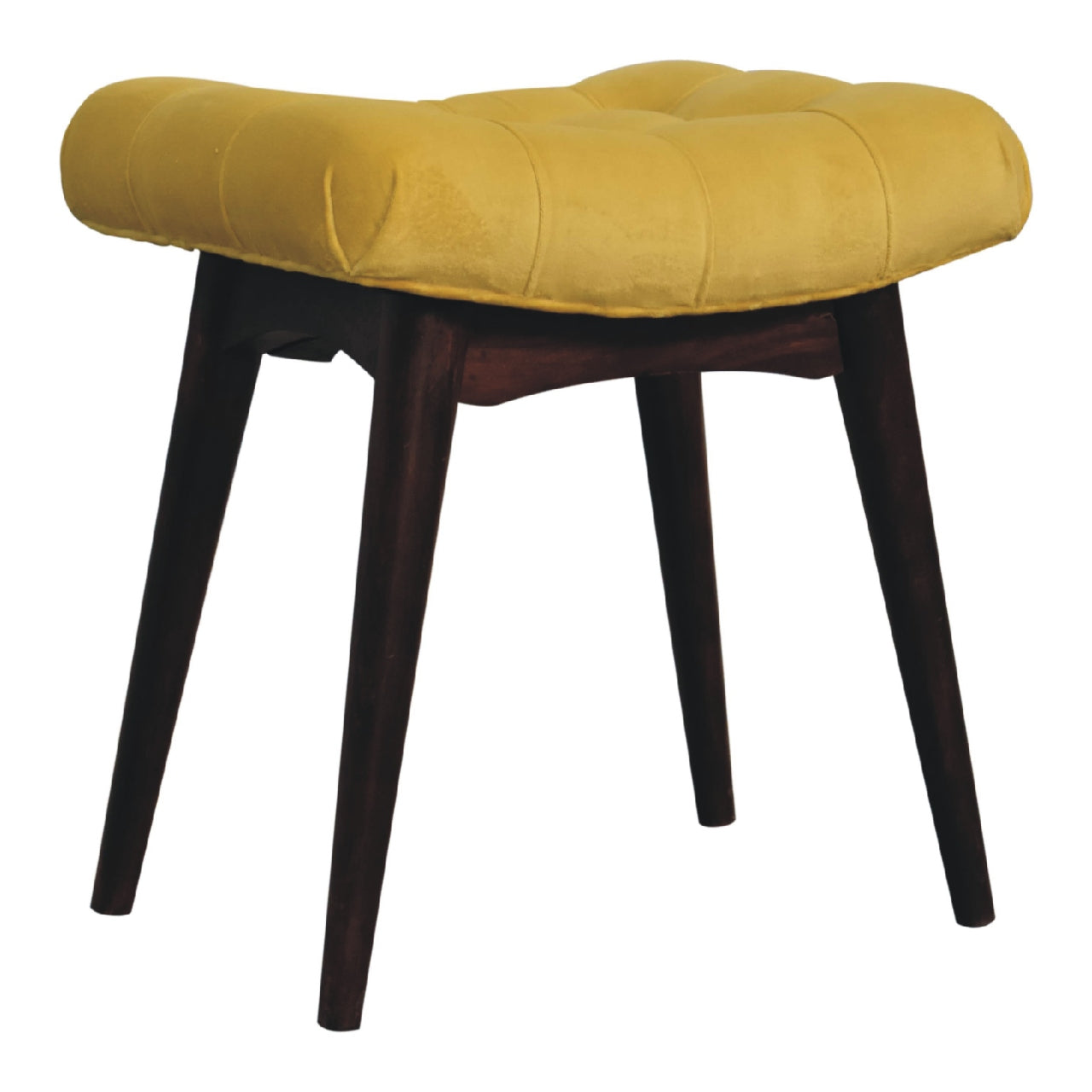 Mini Mustard Cotton Velvet Curved Bench Upholstered Seat - CasaFenix