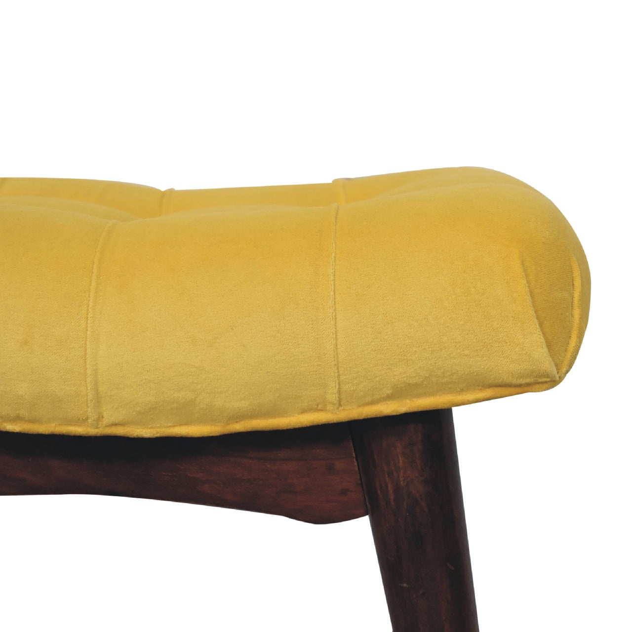 Mini Mustard Cotton Velvet Curved Bench Upholstered Seat - CasaFenix