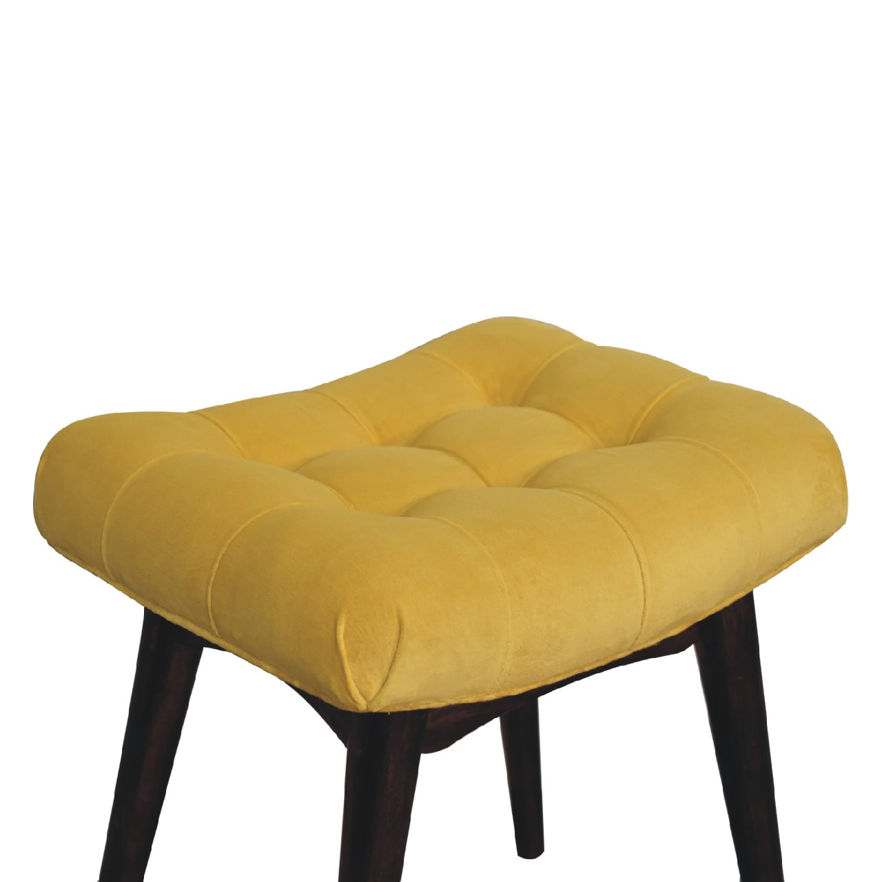 Mini Mustard Cotton Velvet Curved Bench Upholstered Seat - CasaFenix