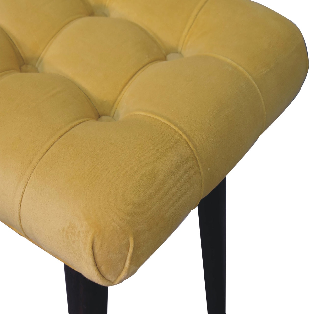 Mini Mustard Cotton Velvet Curved Bench Upholstered Seat - CasaFenix