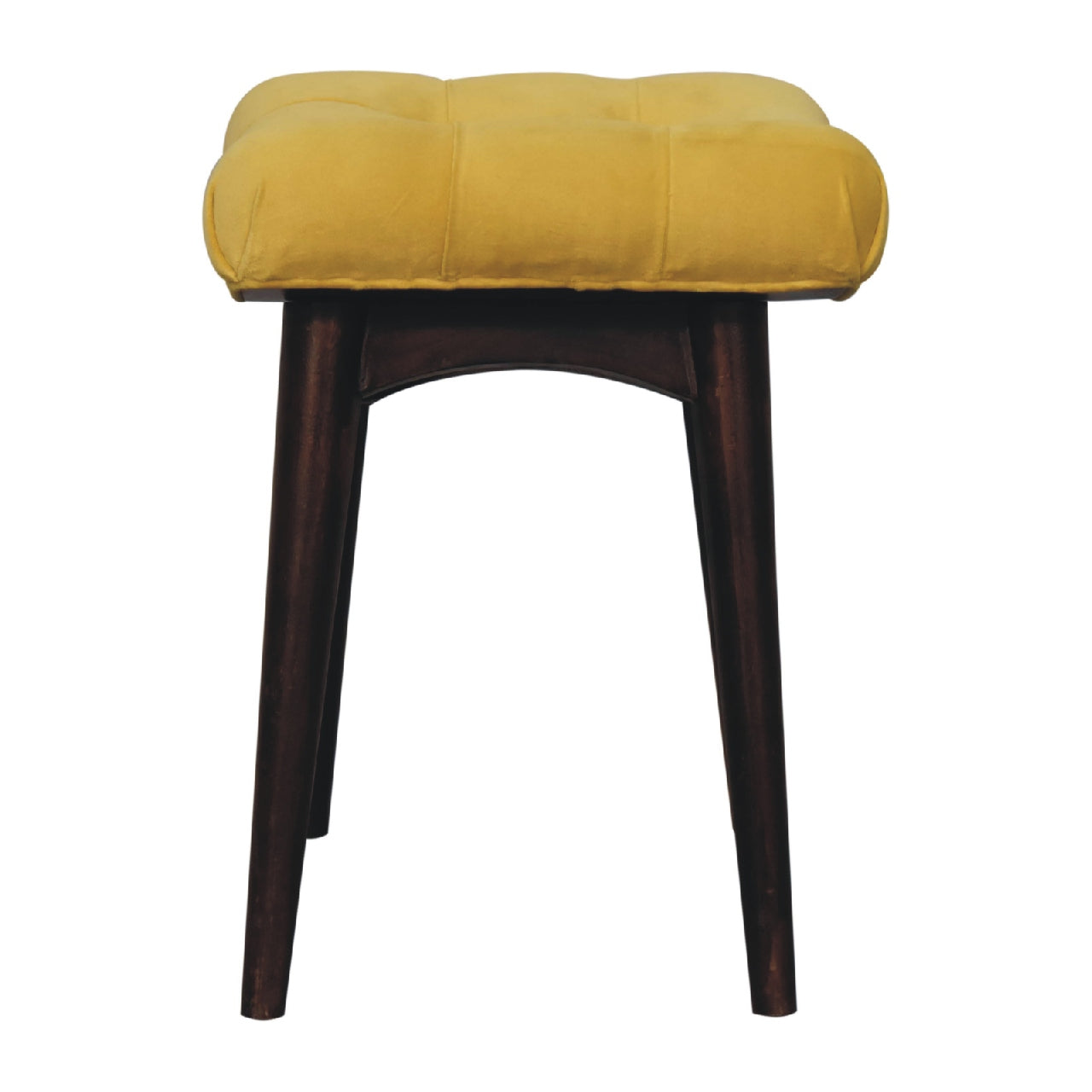 Mini Mustard Cotton Velvet Curved Bench Upholstered Seat - CasaFenix