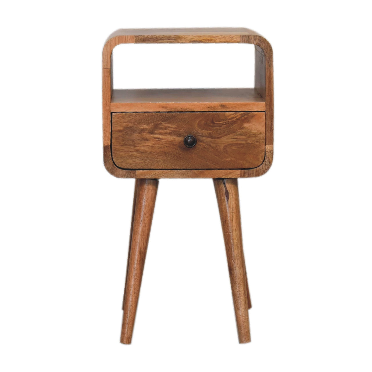 Mini Oak-ish Curved Bedside with Open Slot - CasaFenix