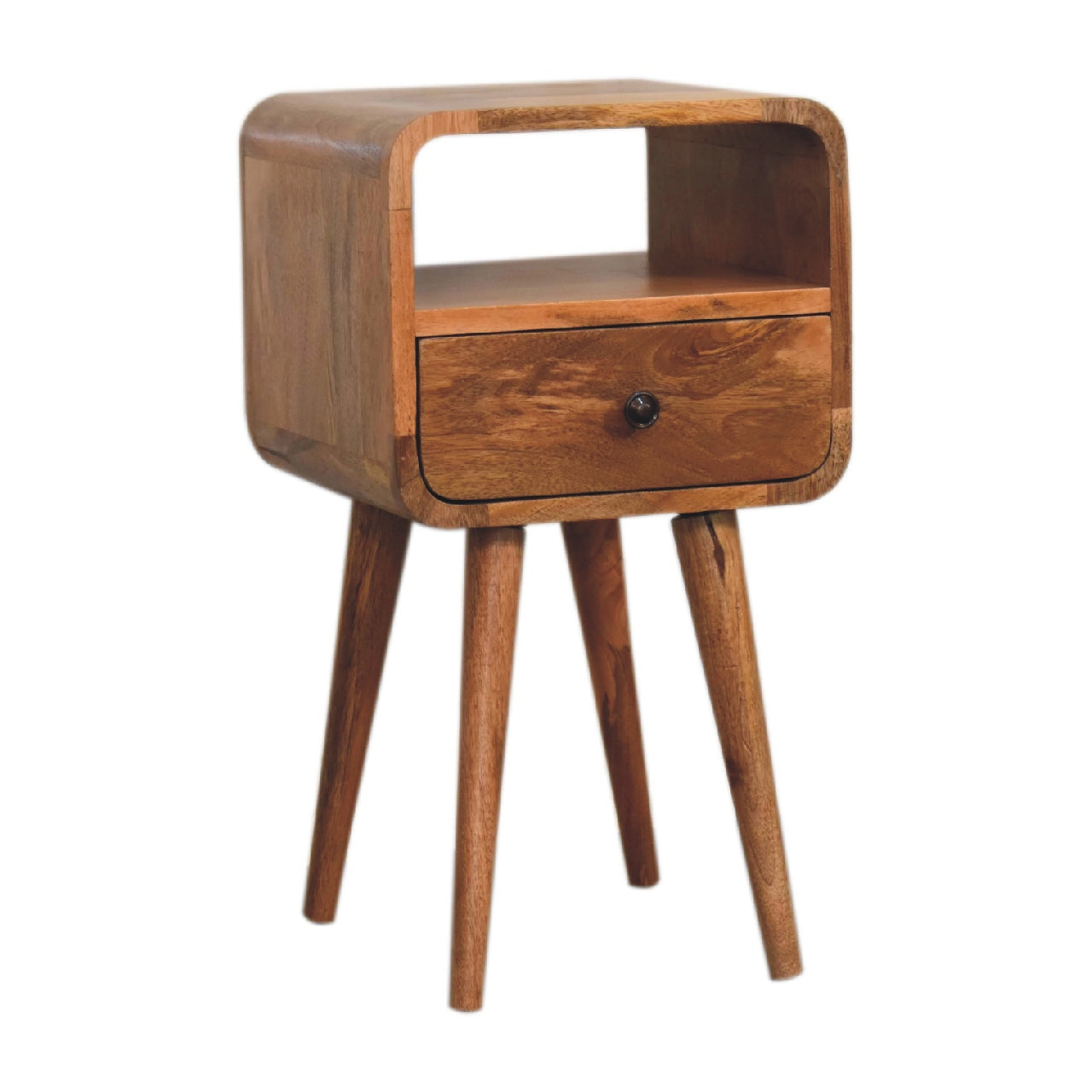 Mini Oak-ish Curved Bedside with Open Slot - CasaFenix