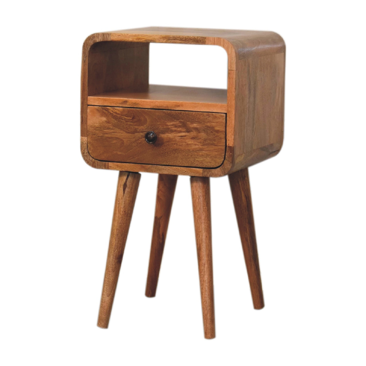 Mini Oak-ish Curved Bedside with Open Slot - CasaFenix