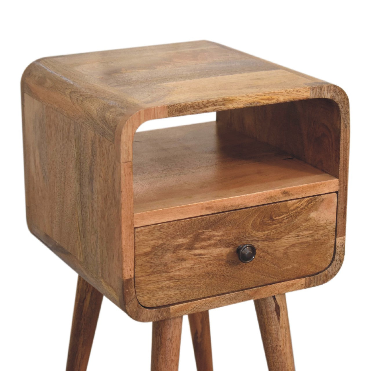 Mini Oak-ish Curved Bedside with Open Slot - CasaFenix