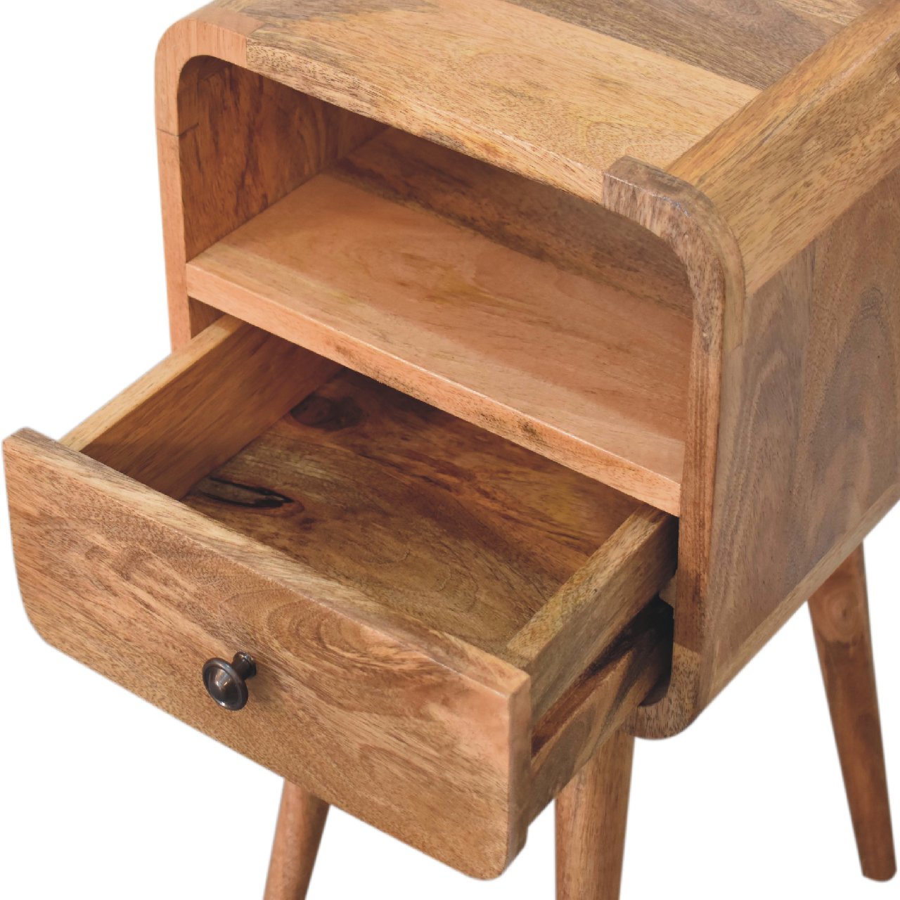 Mini Oak-ish Curved Bedside with Open Slot - CasaFenix