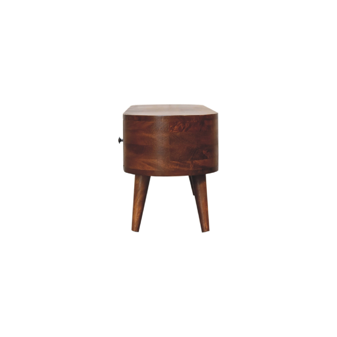 Chestnut Rounded Coffee Table with Open Slot & 2 Drawers - CasaFenix