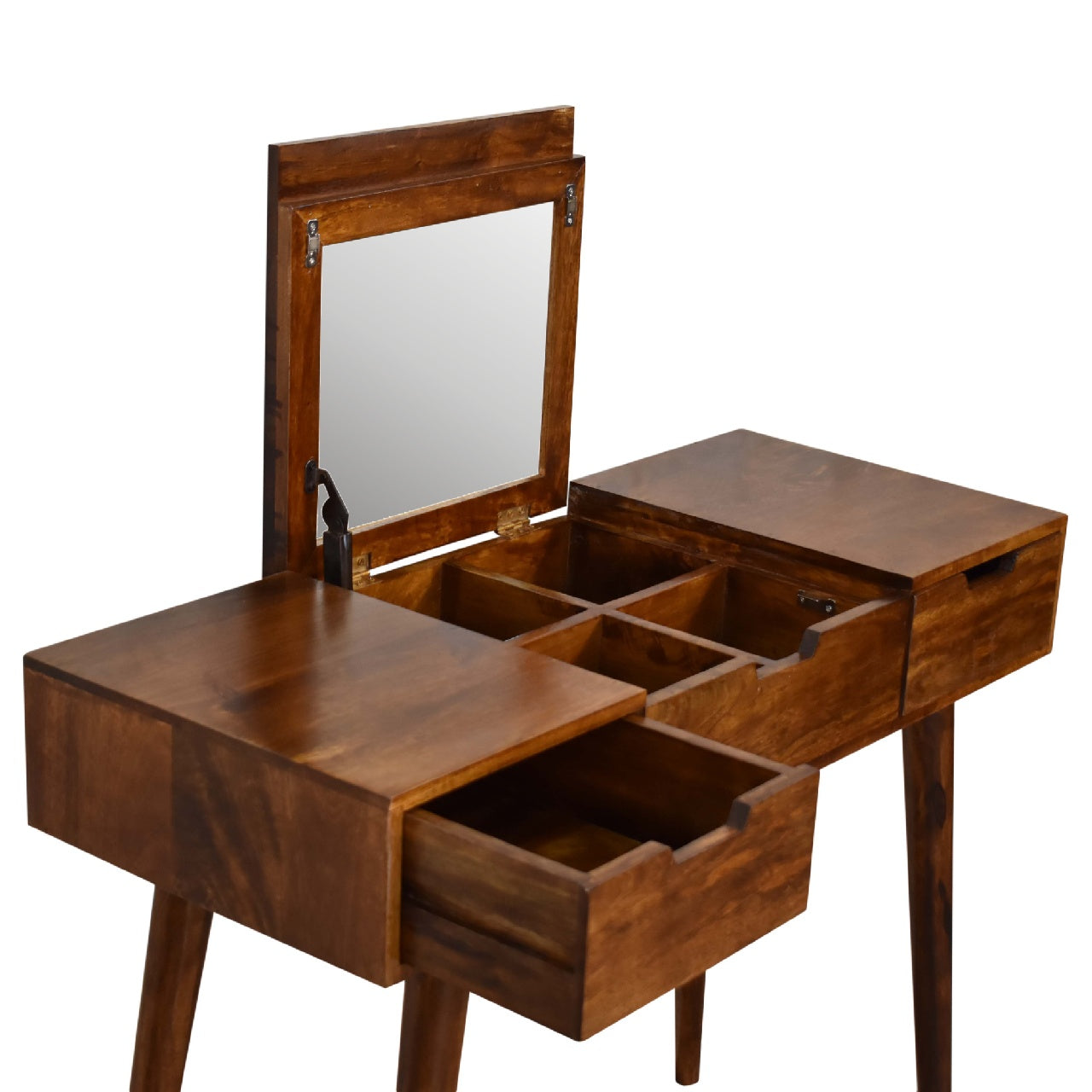 Chestnut Dressing Table with Foldable Mirror - CasaFenix