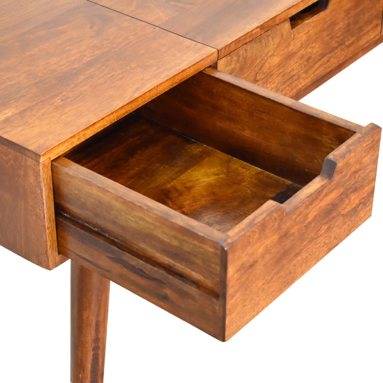 Chestnut Dressing Table with Foldable Mirror - CasaFenix