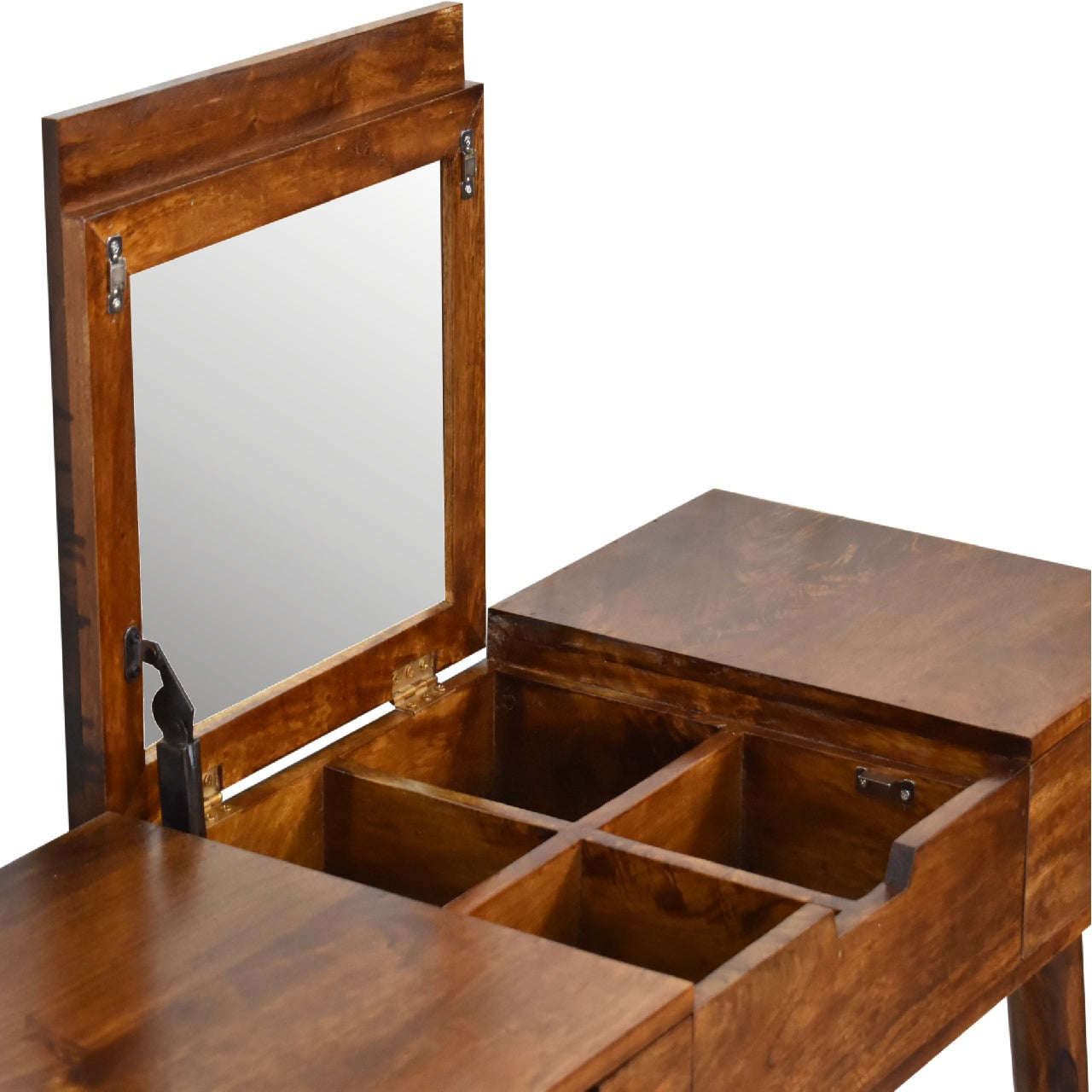 Chestnut Dressing Table with Foldable Mirror - CasaFenix