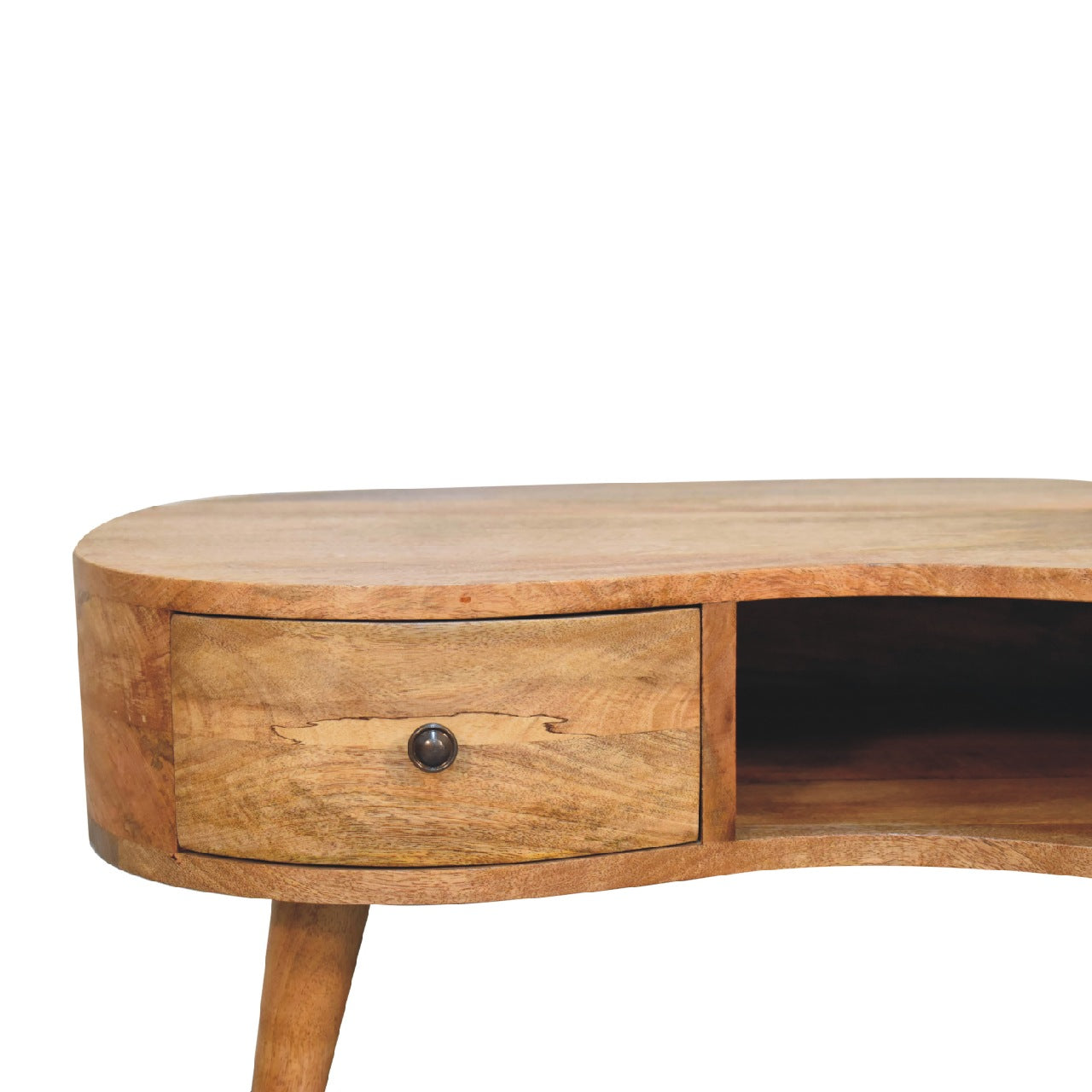 Oak-ish Wave Coffee Table Kidney Shaped 1 Drawer Oak-Ish Finish - CasaFenix