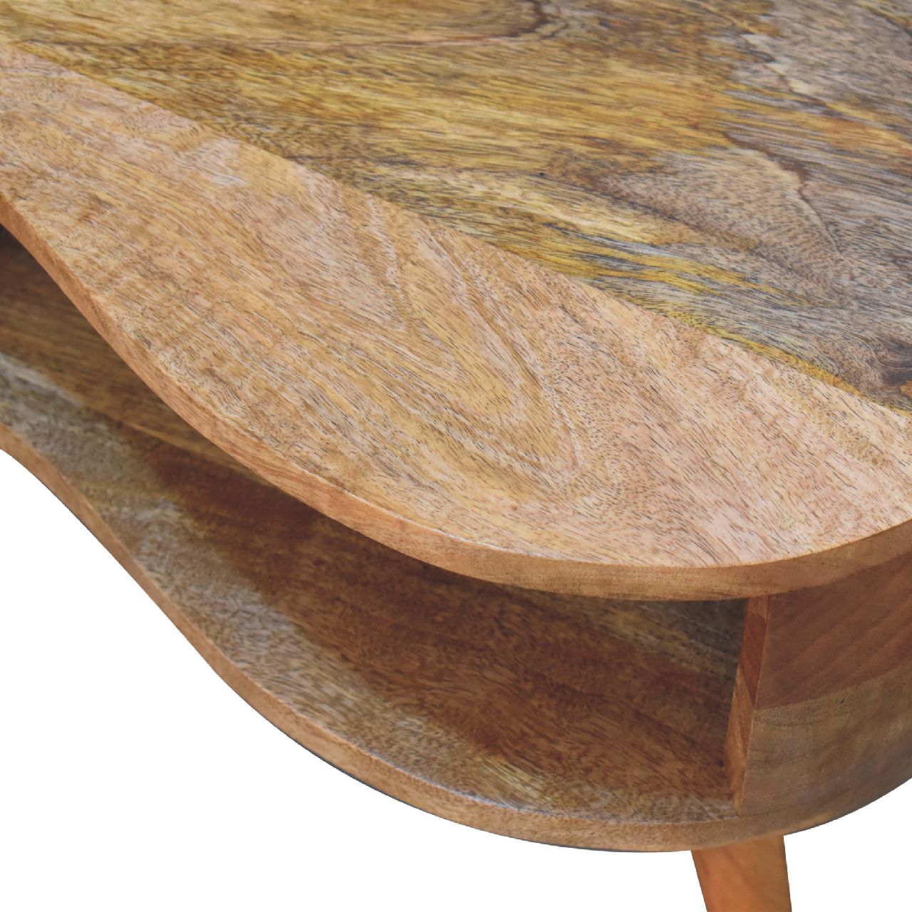 Oak-ish Wave Coffee Table Kidney Shaped 1 Drawer Oak-Ish Finish - CasaFenix